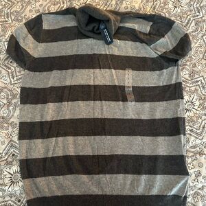 GAP Women's Charcoal and Light Gray Striped Turtleneck Sweater